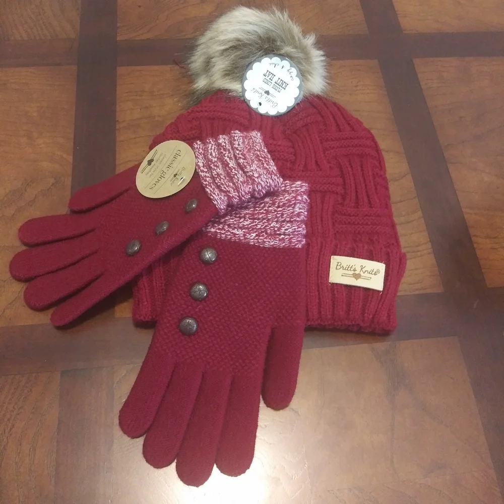 Cute Matching Winter Knit Hat with Matching Gloves Set Perfect  Holiday Gift